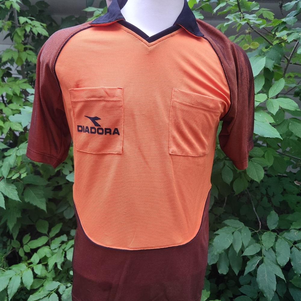 Vintage Diadora Med Referee Soccer Jersey Shirt Orange Brown Short Sleeve Mens